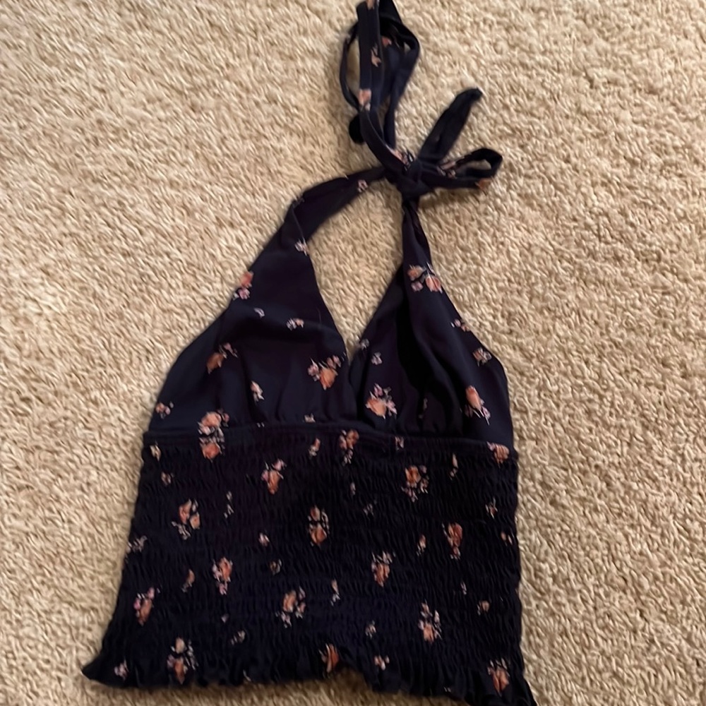American Eagle Navy Floral Halter Top